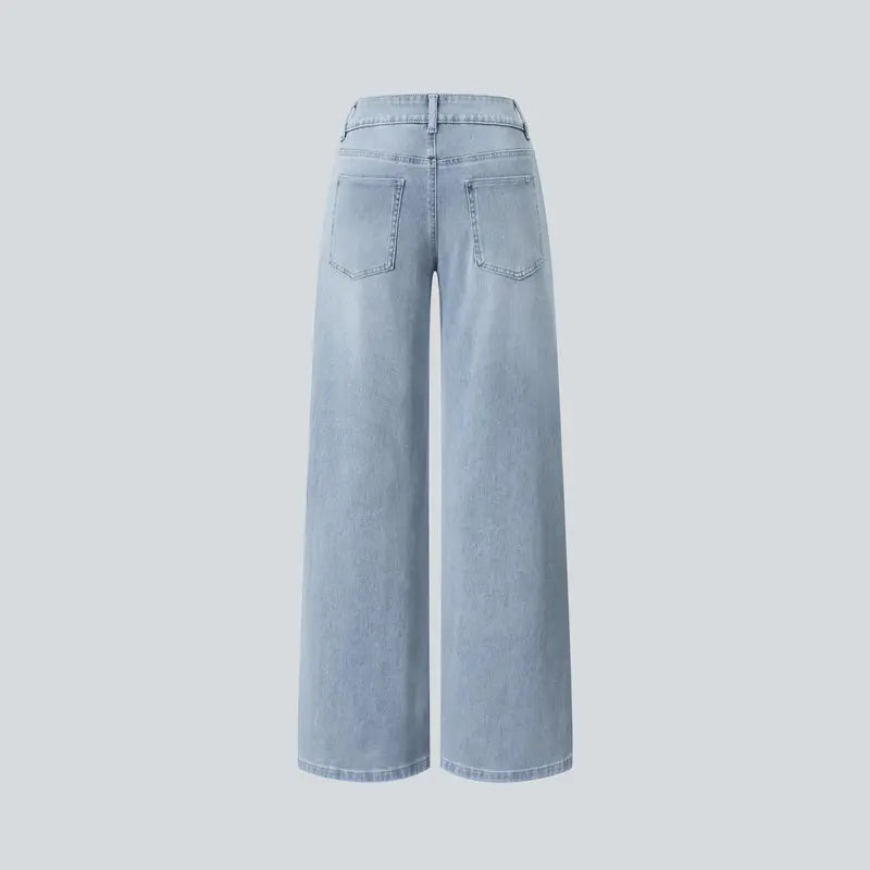 Flex Asymmetric Low Rise Zipper Pockets Baggy Wide Leg Washed Casual Jeans