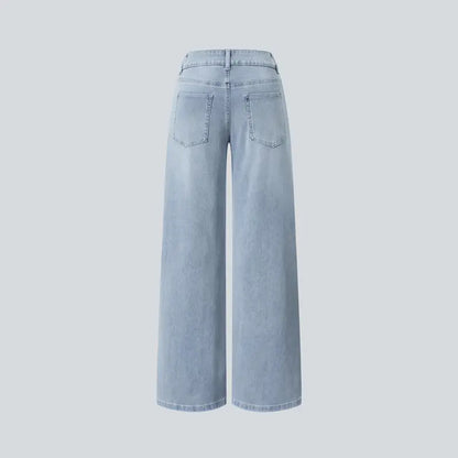 Flex Asymmetric Low Rise Zipper Pockets Baggy Wide Leg Washed Casual Jeans