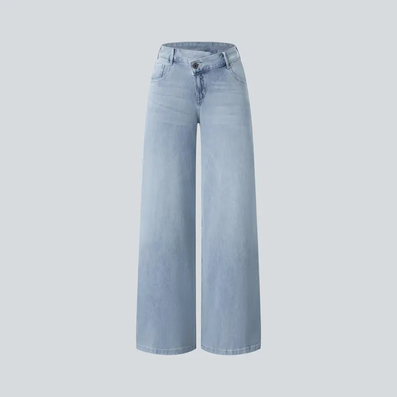 Flex Asymmetric Low Rise Zipper Pockets Baggy Wide Leg Washed Casual Jeans