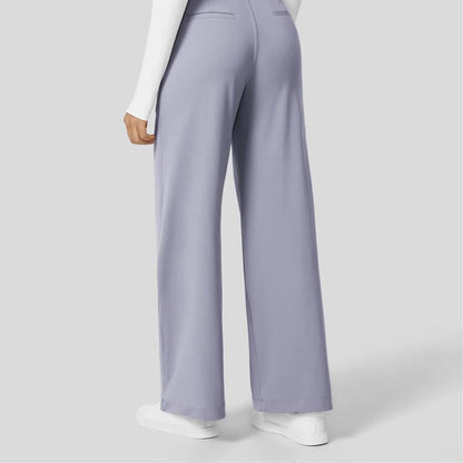 Flex High Waisted Plicated Side Pocket Straight Leg Work Pants